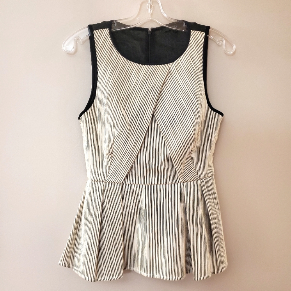 Tibi New York - Black and White striped peplum top with sheer back - Size 2